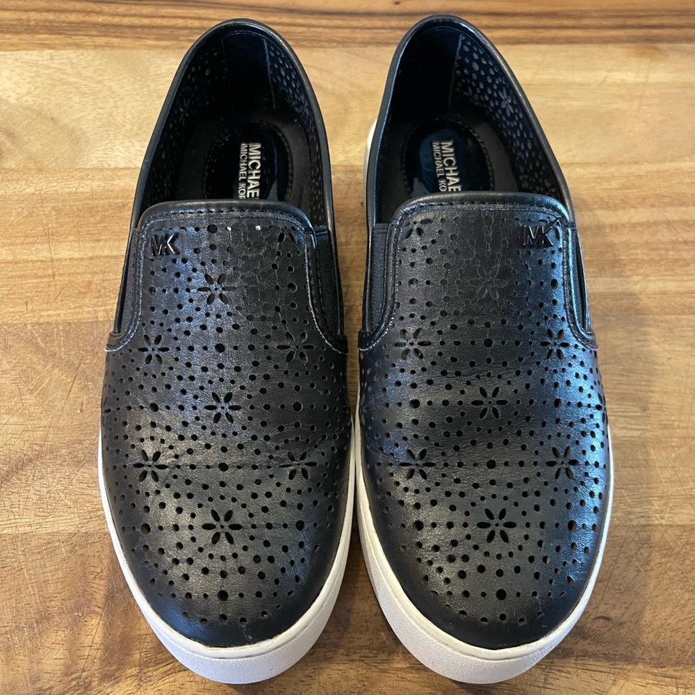 Michael Kors Kane Leather Cutout Perforated Sneakers Black Women's Size 5